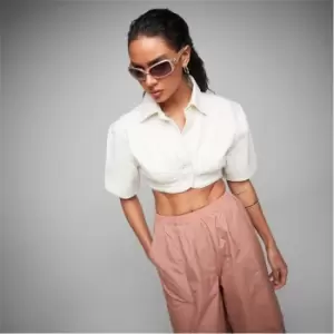 Missguided Co Ord Button Front Crop Denim Shirt - Cream