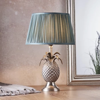 Freya Table Lamp Pewter Plate & Fir Silk 1 Light IP20 - E27