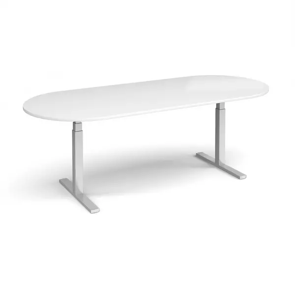 Elev8 Elev8 Touch radial end boardroom table 2400mm x 1000mm - silver frame, white top White EVTBT24-S-WH