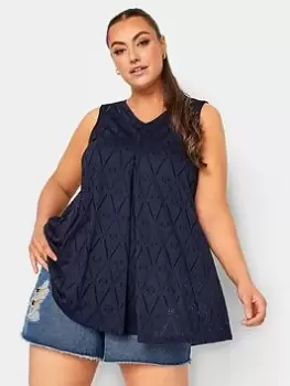 Yours Broderie Pleat Vest, Blue, Size 34-36, Women