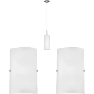 Ceiling Pendant Light & 2x Matching Wall Lights Satin Nickel Glass Hanging Lamp