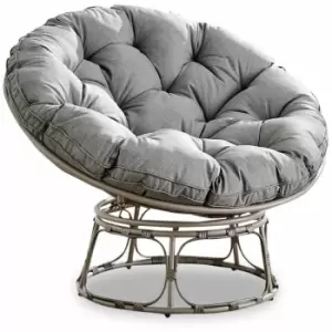 Furniturebox UK - Furniturebox Moon Grey pe Rattan Cushioned Outdoor Papasan Lounging Chair Perfect For Garden and Patios With Thick Grey Cushion