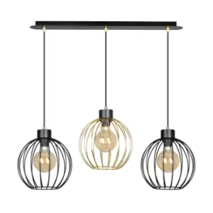 Pineta Black/Gold Bar Pendant Ceiling Light 3x E27