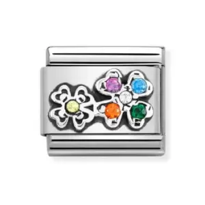 Nomination Classic Silver & CZ Colourful Four Leaf Clover Charm