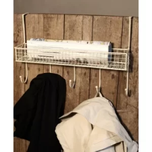 Mesh Over Door Shelf With 5 Hooks Cream