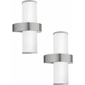 Loops - 2 pack IP44 Outdoor Wall Light Stainless Steel & Silver 2x 60W E27 Lamp