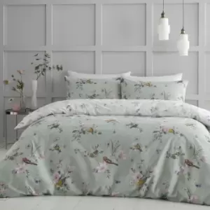 Catherine Lansfield Songbird Reversible Easy Care Duvet Cover Set, Sage, Double