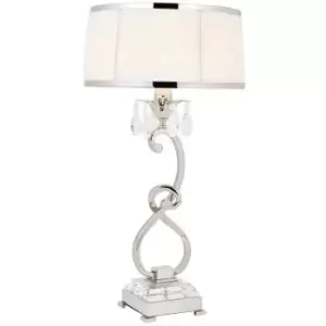 Esher Luxury Table Lamp Nickel Crystal White Round Shade Traditional Bulb Holder