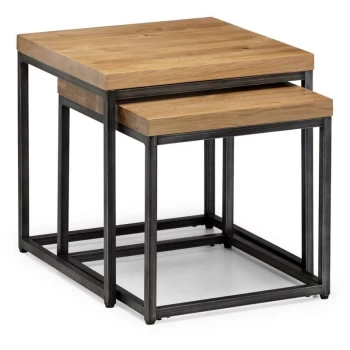 Nesting Lamp Tables Dark Solid Oak Metal Frame - Inez