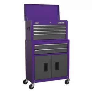 Sealey American Pro Topchest & Rollcab Combination 6 Drawer with Ball-Bearing Slides - Purple/Grey