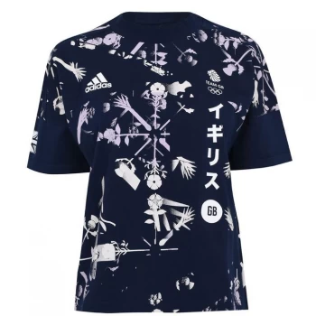 adidas Team GB Flower T Shirt Ladies - Night Indigo