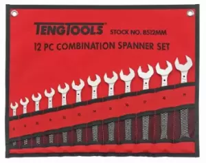 Teng Tools 8512mm Combination Spanner Set - Anti Slip 12pc 8-19mm in Tool Roll