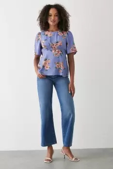 Floral Shirred Front Detail Tea Blouse