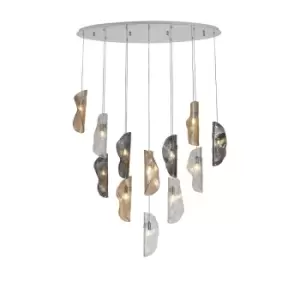 Marilla Oval Ceiling Pendant 2m, 12 Light G9, Polished Chrome, Clear & Amber & Smoked Glass