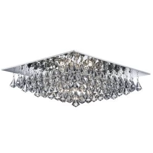 8 Light Square Ceiling Semi Flush Light Chrome with Pyramid Crystals, G9