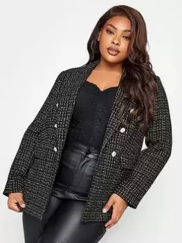 Yours Boucle Blazer Lurex Mono, Black, Size 18, Women