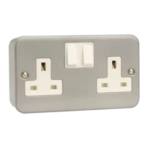 Click Scolmore Essentials Metal Clad 2 Gang Double Pole 13A Switched Socket (No K/O) - CL036B