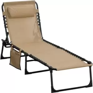 Lounger Folding Reclining Camping Bed 5-position Adjustable Beige - Beige - Outsunny