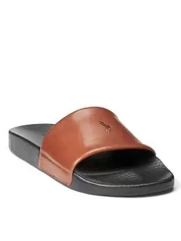 Polo Ralph Lauren Leather Polo Slides, Dark Brown, Size 10, Men