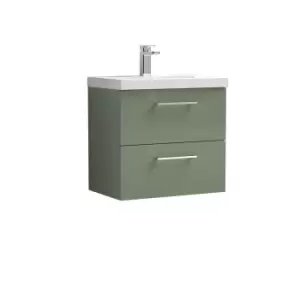 Nuie Arno 600mm Wall Hung 2 Drawer Vanity & Basin 1 Satin Green