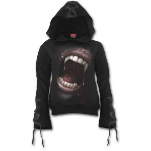 Goth Fangs Womens Small Black Ribbon Gothic Hoodie - Black