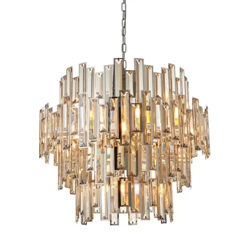 Viviana Pendant Chrome Effect Plate & Champagne Crystal (K9) Drops 15 Light Dimmable IP20 - E14