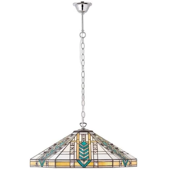 Interiors 1900 Lighting - Interiors Lloyd - 3 Light Large Ceiling Pendant Tiffany glass, chrome effect plate, E27