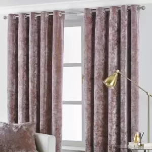 Verona Crushed Velvet Lined Eyelet Curtains, Blush, 66 x 54" - Paoletti