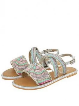 Monsoon Girls Allie Silver Beaded Sandal - Silver, Size 11 Younger