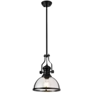 Luminosa Worcester Ceiling Pendant, E27, Matt Black With Round 30cm Matt Black, Clear Glass Shade