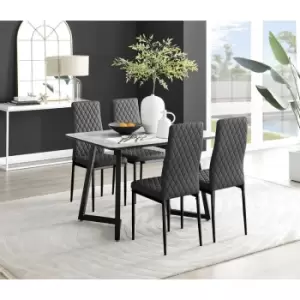 Furniturebox Carson White Marble Effect Recatngular 120cm Dining Table & 4 Black Milan Black Leg Faux Leather Chairs