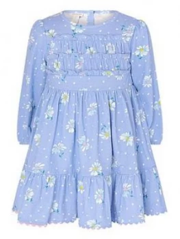 Monsoon Baby Girls S.E.W. Daisy Jersey Shirred Dress - Blue, Size 18-24 Months