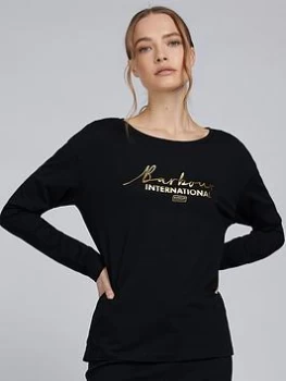 Barbour International Picard Foil Logo Long Sleeve Jersey Top - Black, Size 8, Women