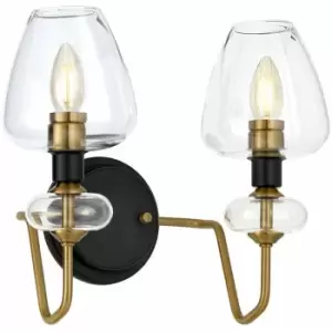 Loops - Twin Wall Light Aged Brass Finish Charcoal Black Paint LED E14 40W