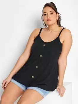 Yours Rib Button Cami Black, Size 26-28, Women