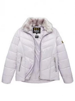 Barbour International Girls Nurburg Quilted Faux Fur Collar Jacket - Haze, Haze, Size 8-9 Years, Women