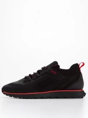 HUGO Icelin Knit Runner Trainers, Black, Size 10, Men