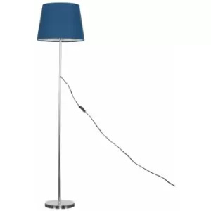 Minisun - Charlie Stem Floor Lamp in Chrome with Aspen Shade - Navy Blue - No Bulb