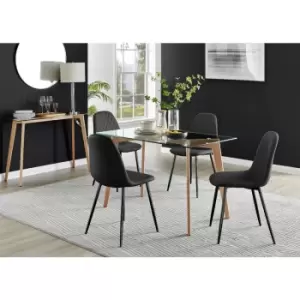 Furniturebox UK - Furniturebox Malmo Rectangular Glass and Wooden Leg Modern Industrial Dining Table & 4 Black Corona Faux Leather Dining Chairs with