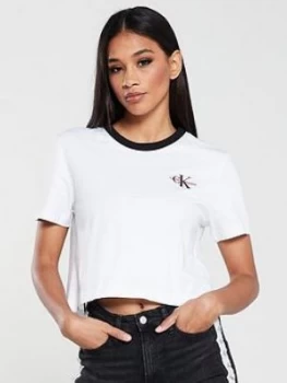 Calvin Klein Jeans Monogram Embroidery Ringer T-Shirt - White, Size XL, Women