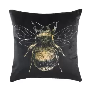 Gold Bee Velvet Cushion Black / 43 x 43cm / Polyester Filled