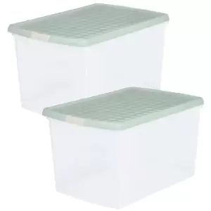 Wham Set 3 Clip 62 Litre Rectangular Box & Lid - Sage/Cream