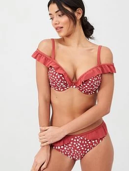 Panache Mila Plunge Frill Bikini Top - Brick Red, Brick Red, Size 38G, Women