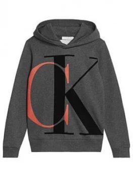 Calvin Klein Jeans Boys Exploded Monogram Hoodie - Dark Grey Marl, Size 12 Years