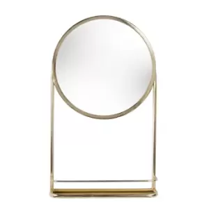 Round Shelf Wall Mirror Brass