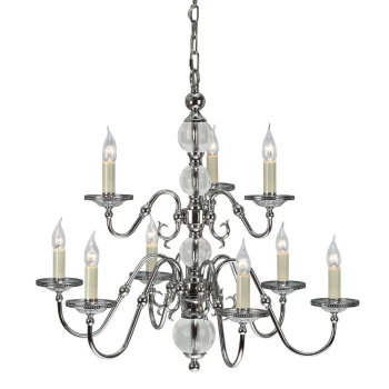 Tilburg 9 Light Chandelier Polished Nickel Plate & Crystal Finish, E14