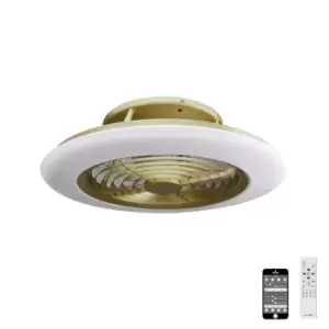 Alisio LED Dimmable Ceiling Light & 35W DC Reversible Fan, Matt Burnished Gold/White, Remote Control, APP Control