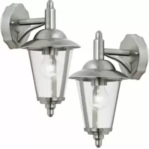 Loops - 2 pack IP44 Outdoor Wall Lamp Stainless Steel Traditional Lantern Porch Hang