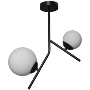 Minisun - Black 2 Way Ceiling Light Fitting Opal Glass Globe Lampshades - No Bulb