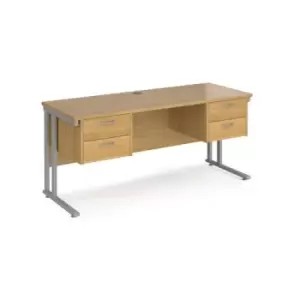 Office Desk Rectangular Desk 1600mm With Double Pedestal Oak Top With Silver Frame 600mm Depth Maestro 25 MC616P22SO